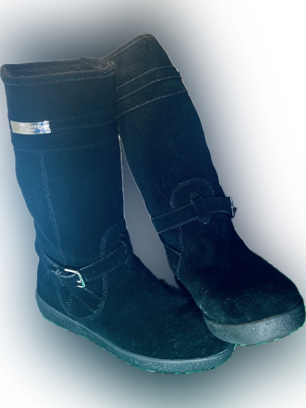 Coach Tallulah Black Suede Mid-Calf Buckle Boots - Size 8.5 M